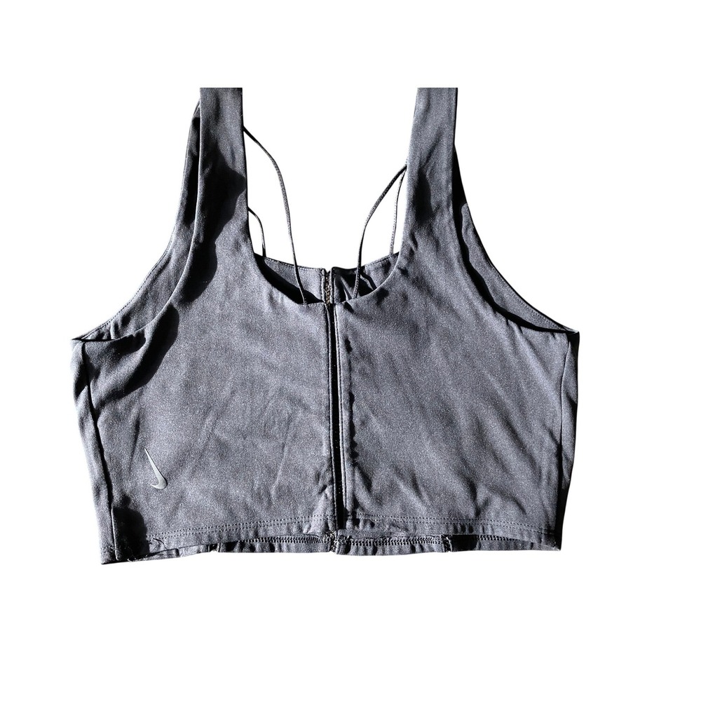 Nike Women's Dark‎ Gray Zip Front Sports Bra Crop Top Athletic Workout